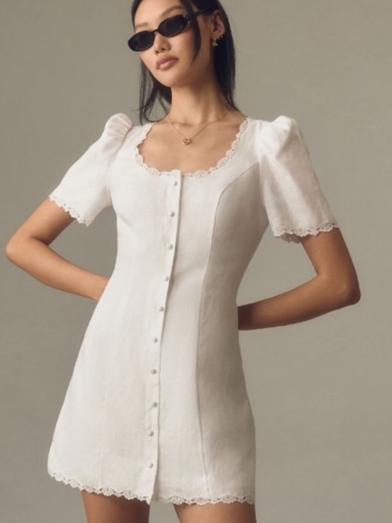 Reformation Dresses & Skirts - Reformation White Lace-Trim Button Mini Dress